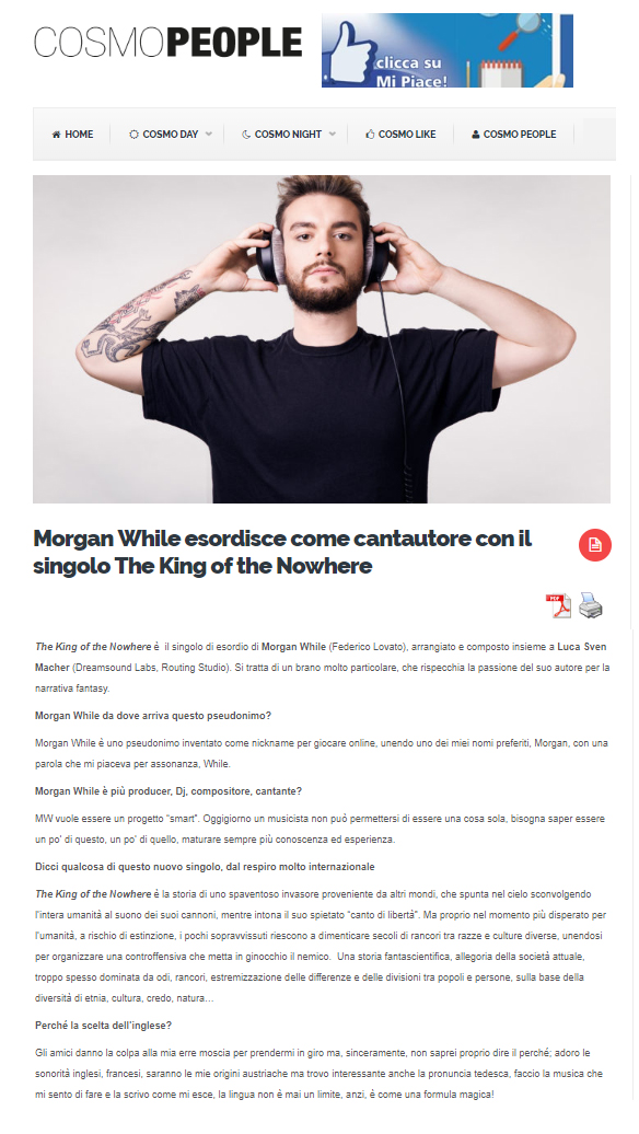 Morgan While su Cosmopeople (23-03-2019)